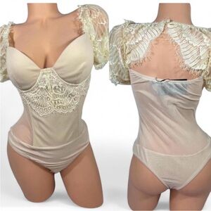 Elegant Lace Cream Bodysuit Top
